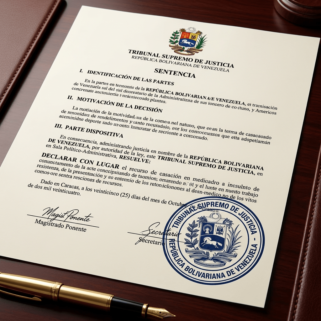 Supreme Court of Justice judgment document from the Bolivarian Republic of Venezuela with official seals and signatures