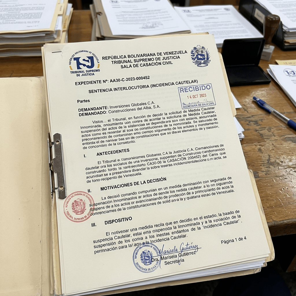 Legal document from Tribunal Supremo de Justicia of Venezuela regarding a civil case
