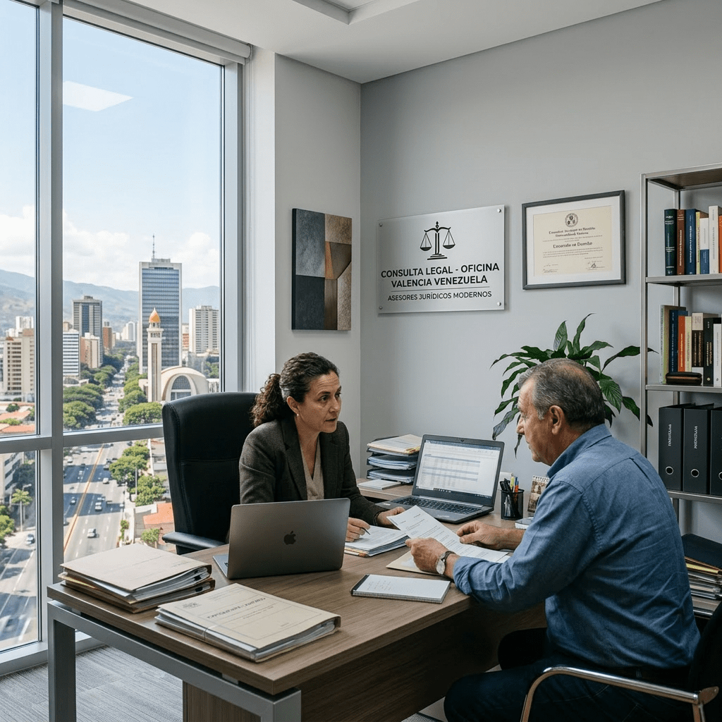 Two people seated at an office desk reviewing legal documents and data on a laptop