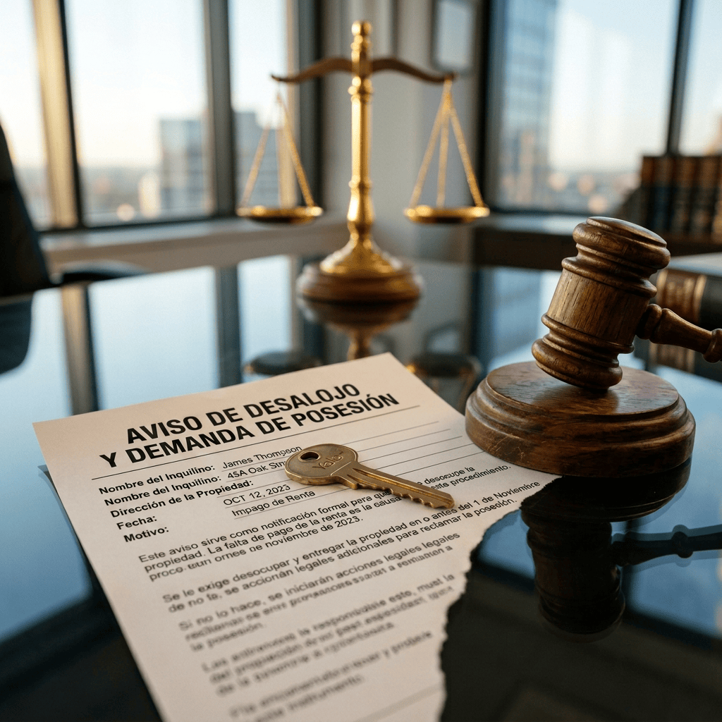 Notice to vacate and demand for possession beside key and gavel